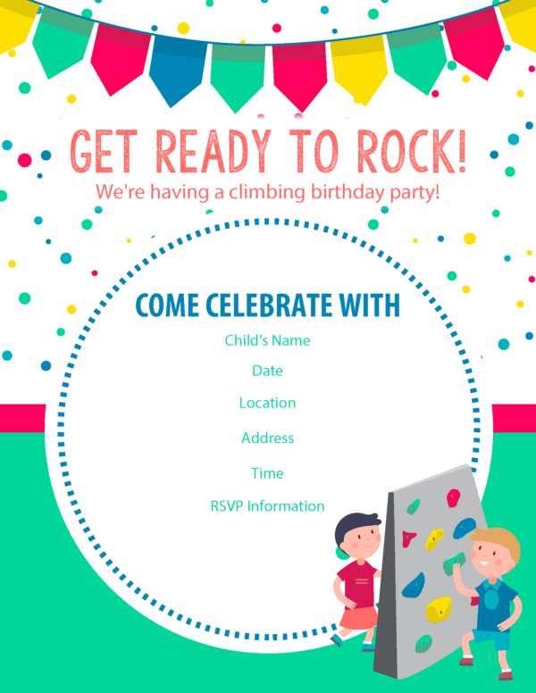 Free Rock Climbing Birthday Party Invitations - 99Boulders